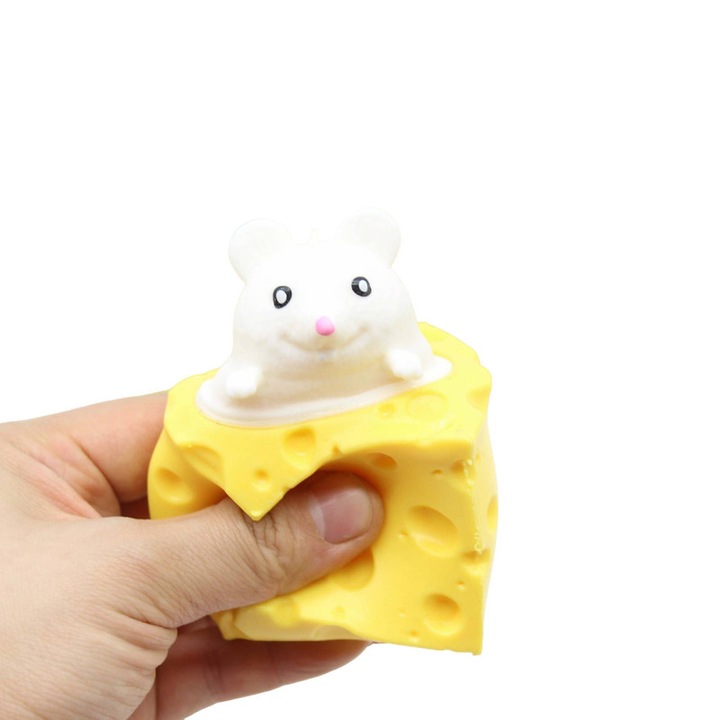 Interaktív játék gyerekeknek, Squeeze Toy, egér sajtból, fehér