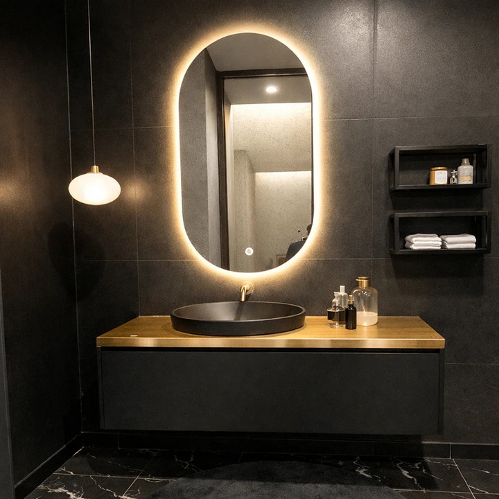 Prémium 60×100 cm méretű ovális LED tükör, 3 féle fény – Meleg, Hideg, Semleges
