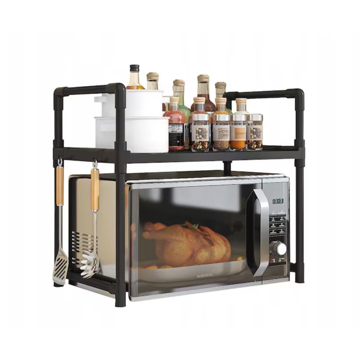 Etajera organizatoare pentru cuptor cu microunde, REDZ Accessories, 2 nivele, plastic rezistent, negru, 49x48x32cm