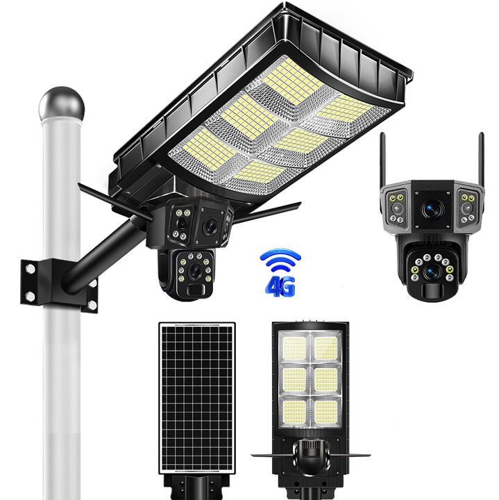 Lampa solară stradală TAI cu cameră de supraveghere 4G 8MP 4K, vedere nocturnă, detectare mișcare