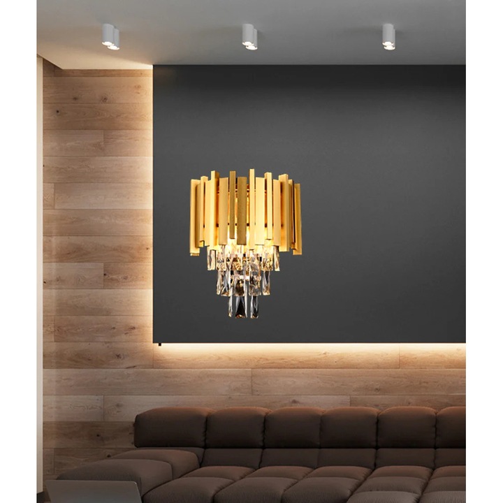 Aplica RFAN, Model WL339/2W, Textura Cristal, Metal, 2 X E27, Auriu