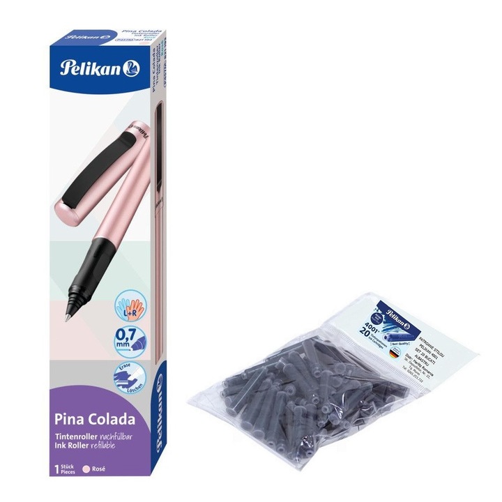 Set roller Pelikan Pina Colada, roz + 20 rezerve cerneala