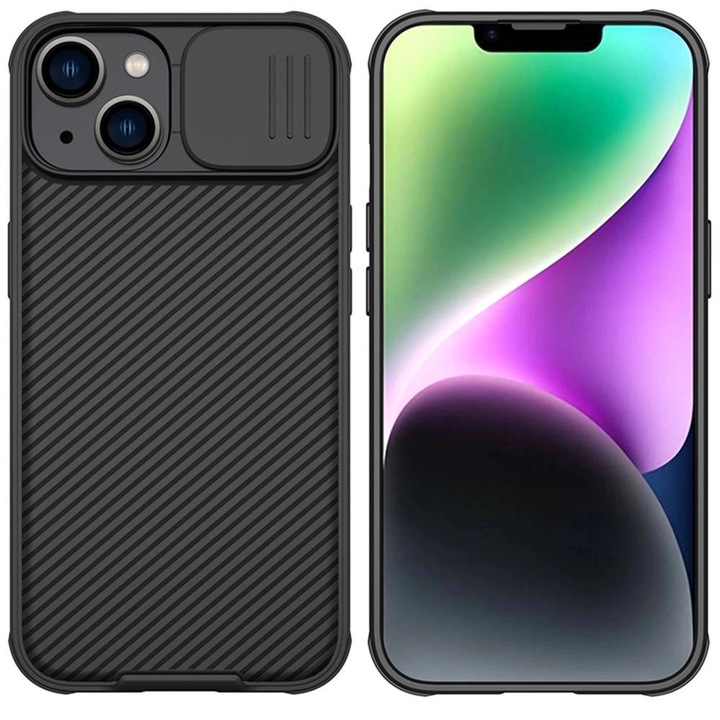 Etui pentru Apple iPhone 14 Plus, Nillkin Camshield Pro, protectie camera, negru, 164.14x82.30x1.6mm