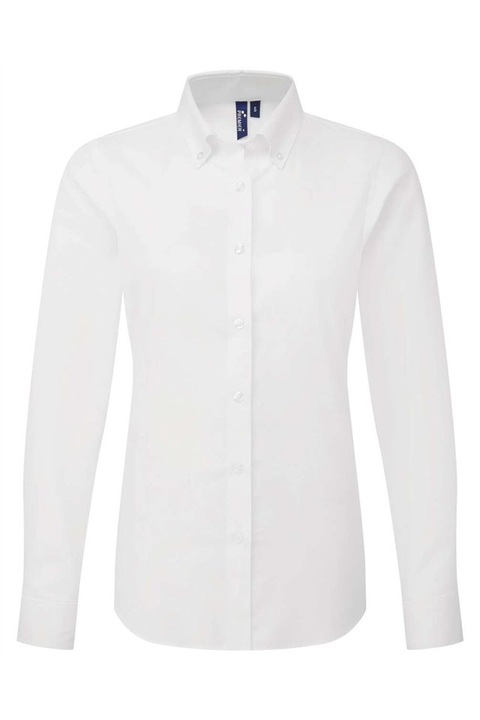 Camasa dama Oxford cu maneca lunga Supreme, bumbac cu elastan, guler button-down, Premier - PR384, Alb