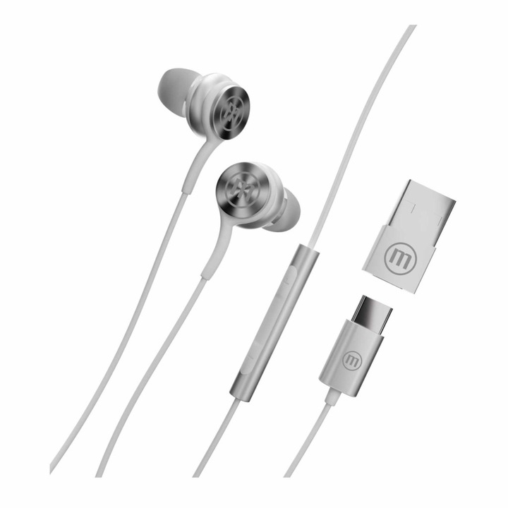 Căști Maxell 348532 XC-1 USB-C, USB-C, 95 dB, 32 Ohm, microfon încorporat, alb