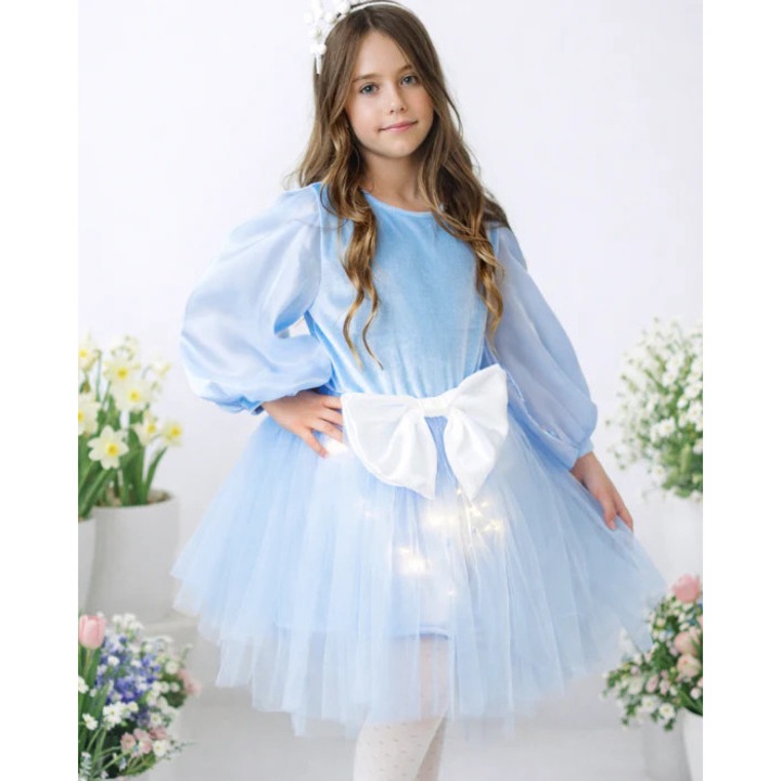 Rochita cu Luminite Bleu cu fundita Alba