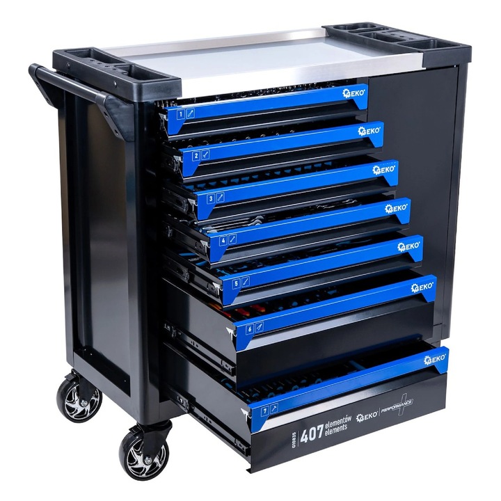 Műhelyszerszámos szekrény, 7 fiókos, 407 darab, Geko G10835