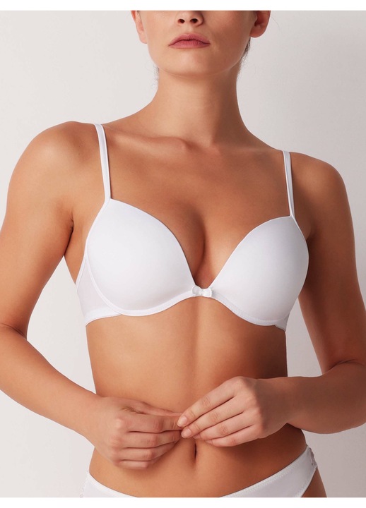 Sutien microfibra T-shirt, Cotonella, 80B, alb, cupe buretate, sârme