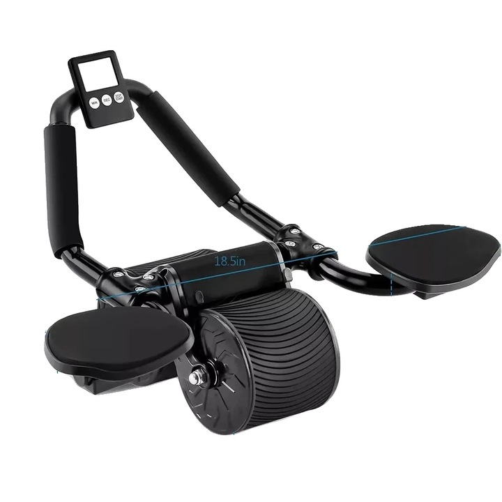 Rola abdominala, design cu doua roti, cronometru inteligent, neagra, 100 kg