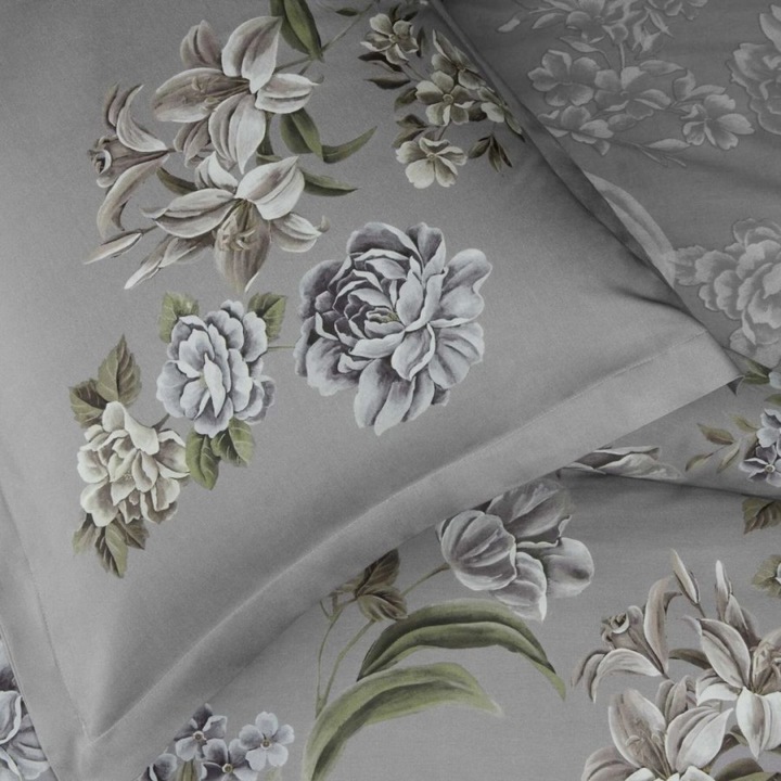 Спално бельо за двойно легло с флорален десен, 100% памучен сатен, 4 части, 230x260 см, TAC Mako-Satin, Elodie Grey