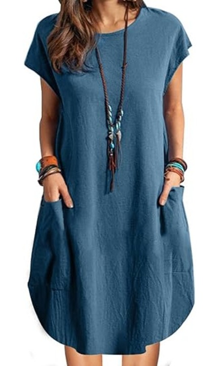 Rochie de vara, bleumarin, bumbac, maneca scurta, marime XXL