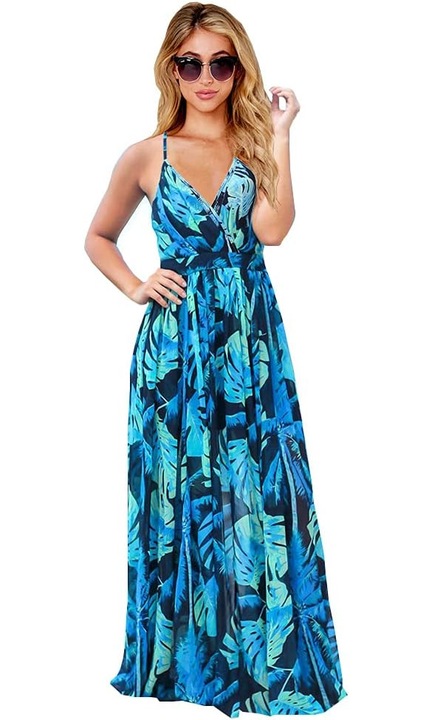 Rochie maxi femei, bretele reglabile, Albastru