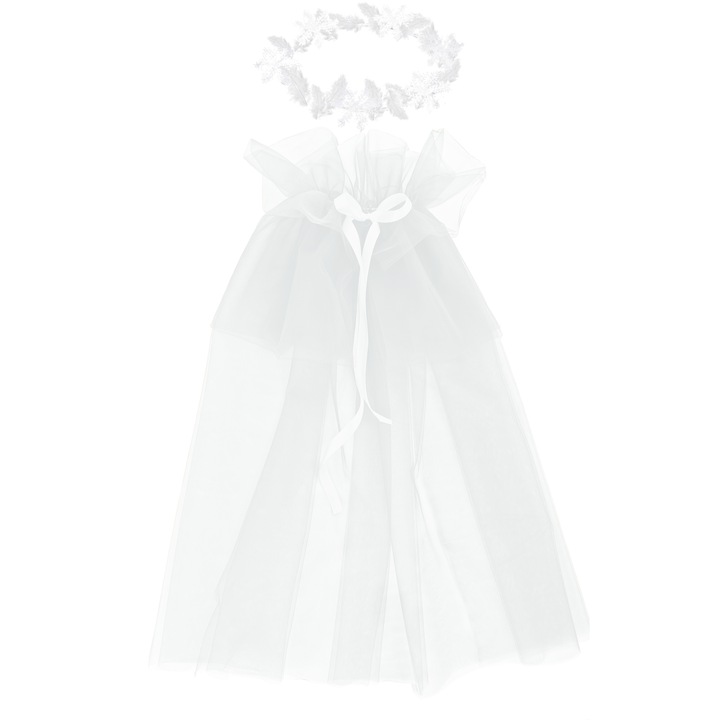 Costum Zana Iarna, pelerina volane, coronita fulgi, alb, 2 piese, 70cm