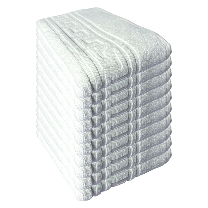 Set 10 prosoape ET COLLECTION, 30x50 cm, alb, 500 GSM, bumbac
