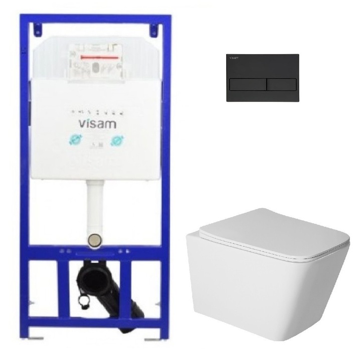 Vas WC, Keramka®, Vas de Toaleta cu Rezervor Incastrat Visam Slim 80 si Clapeta Neagra, Vas WC Suspendat Florence cu Capac UV SoftClose, Vas Toaleta Suspendat din Ceramica Sanitara Rezistenta, Sistem de Spalare Eficient, Design Modern pentru Baie, Alb
