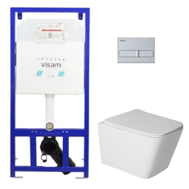 Vas WC, Keramka®, Vas de Toaleta cu Rezervor Incastrat Visam Slim 80 si Clapeta Gri, Vas WC Suspendat Florence cu Capac UV SoftClose, Vas Toaleta Suspendat din Ceramica Sanitara Rezistenta, Sistem de Spalare Eficient, Design Modern pentru Baie, Alb