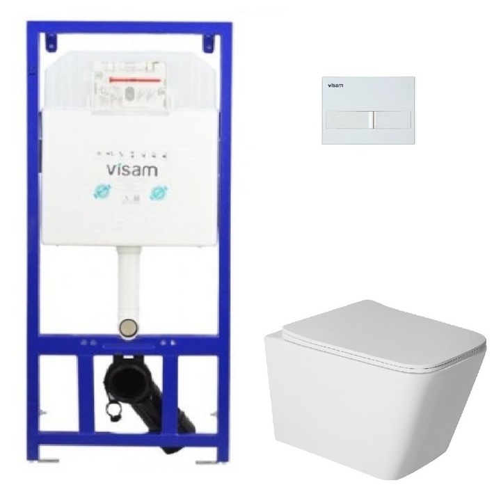 Vas WC, Keramka®, Vas de Toaleta cu Rezervor Incastrat Visam Slim 80 si Clapeta Alba, Vas WC Suspendat Florence cu Capac UV SoftClose, Vas Toaleta Suspendat din Ceramica Sanitara Rezistenta, Sistem de Spalare Eficient, Design Modern pentru Baie, Alb