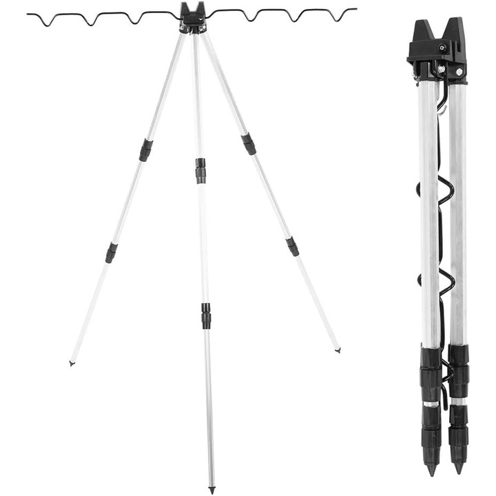 Suport telescopic pentru undita, pliabil in 7 felii, suport pentru undita, suport trepied pentru undita, reglabil pe inaltime 52-115 cm, suport usor de pliat pentru sol