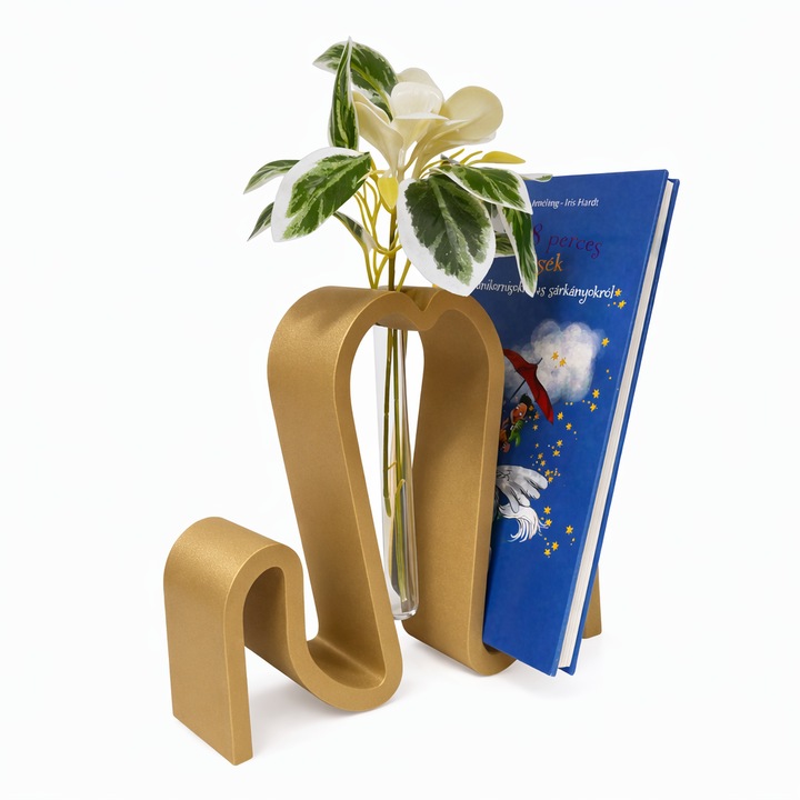 Flow Terra dekoratív váza üveg kémcsővel, minimalista 3D nyomtatott virágtartó, arany
