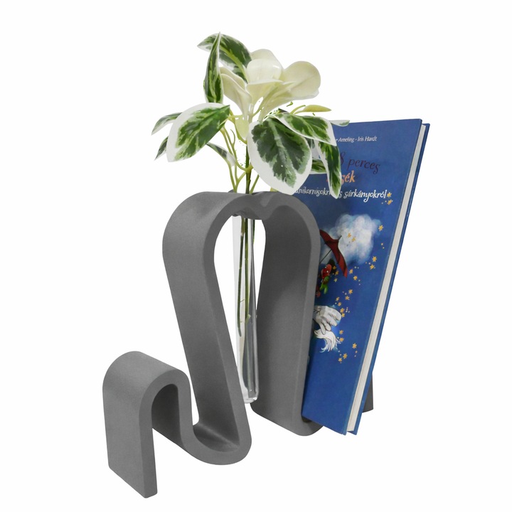 Flow Terra dekoratív váza üveg kémcsővel, minimalista 3D nyomtatott virágtartó, szürke