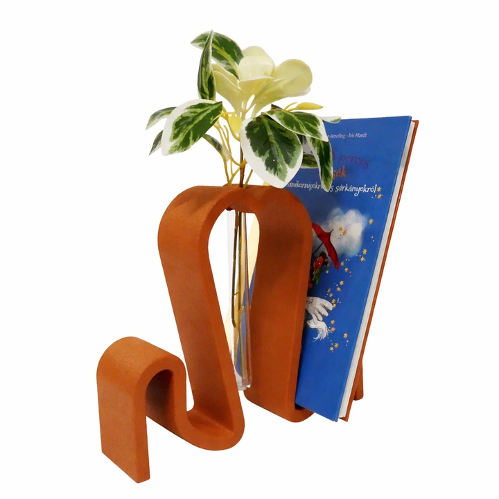 Flow Terra dekoratív váza üveg kémcsővel, minimalista 3D nyomtatott virágtartó, matt terrakotta