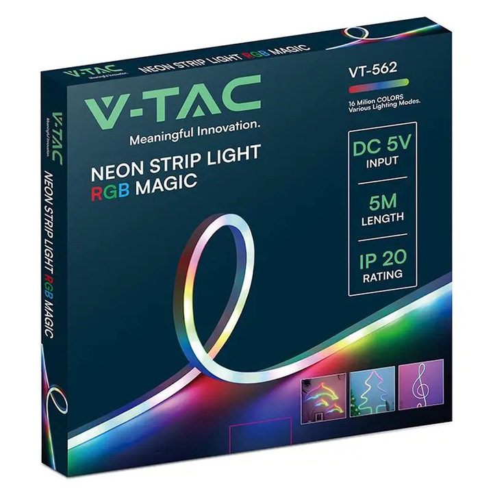 Kit banda LED NEONFLEX MAGIC RGB 5m 5VDC IP20 + telecomanda V-tac SKU-24050