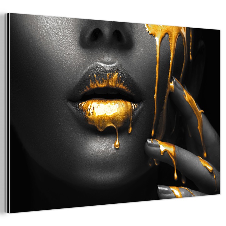 Tablou pe metal, Abstract, Decorative, Living, Bucatarie, Modern Art, Decorarea peretilor, Imprimare pe metal Auriu 90x60 cm