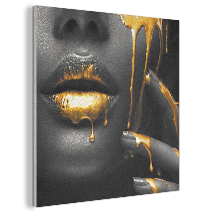 Акустична картина, Абстрактна, Декоративна, Всекидневна, Кухня, Модерно изкуство, Декорация на стени, Златист звукопоглъщащ панел 90x90