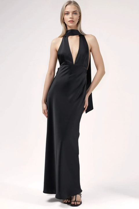 Rochie Maxi, HiCCUP, Mulata, Negru, Poliester Satinat