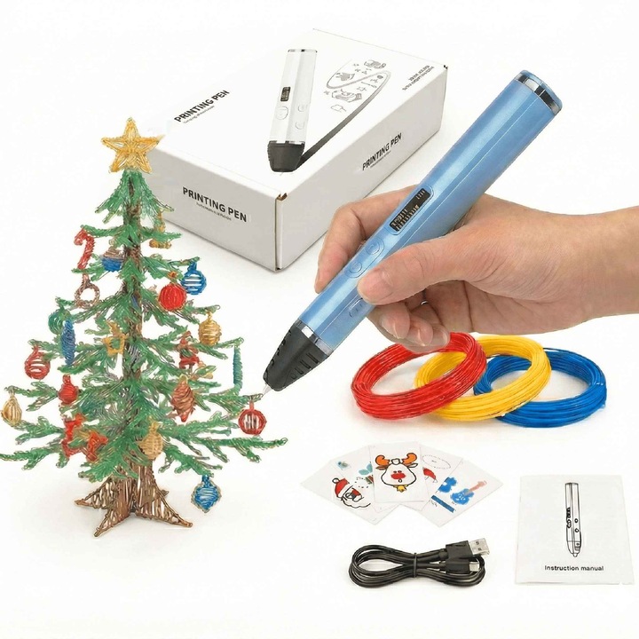 Pix de imprimare 3D, Aiorber, penita ceramica, ecran OLED, temperatura si viteza reglabile, potrivit pentru scoli si uz casnic, design ergonomic, albastru