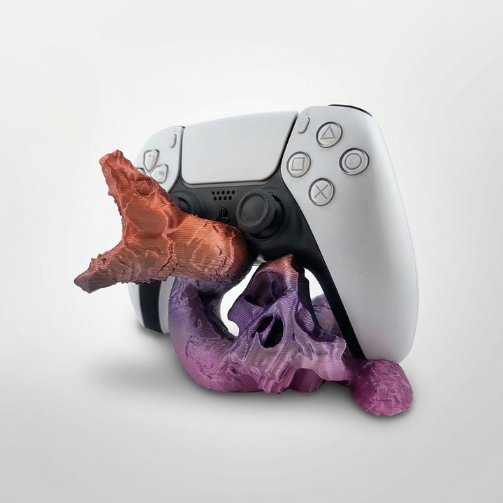 Suport Controller cu Design Craniu si Sarpe, Mov, Plastic PLA, 12 cm