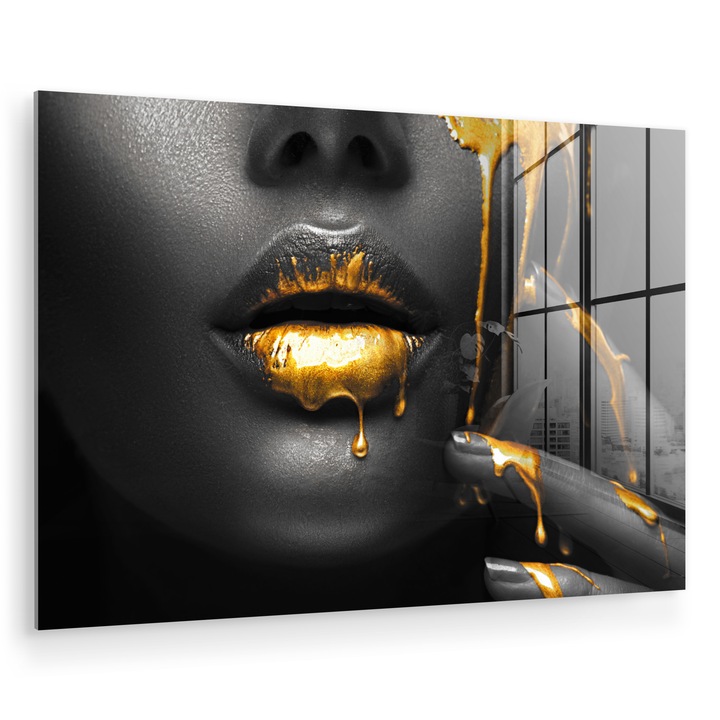 Tablou pe plexiglas, Abstract, Decorative, Living, Modern Art, Decorarea peretilor, Imagine imprimata sticla Auriu 60x40