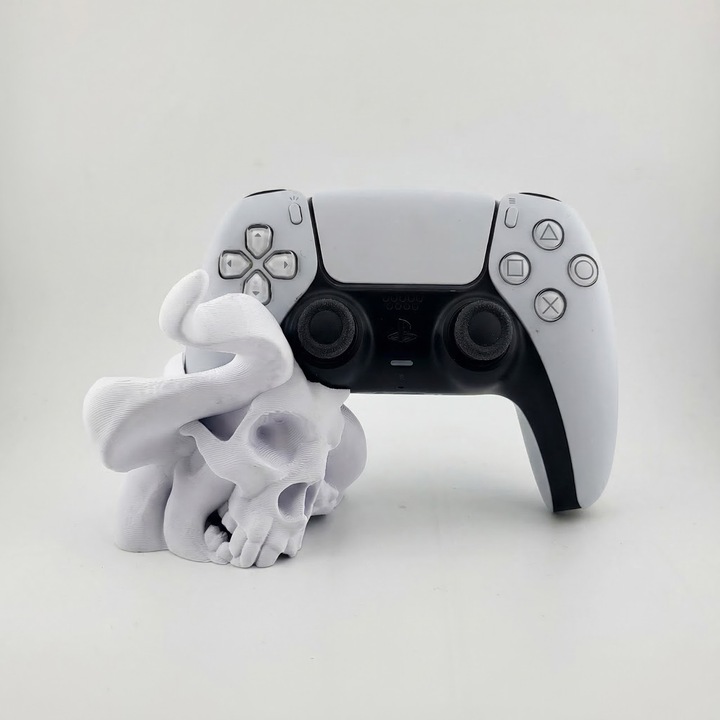 Suport Controller cu Design Craniu Mistic, Alb, Plastic PLA, 9 cm