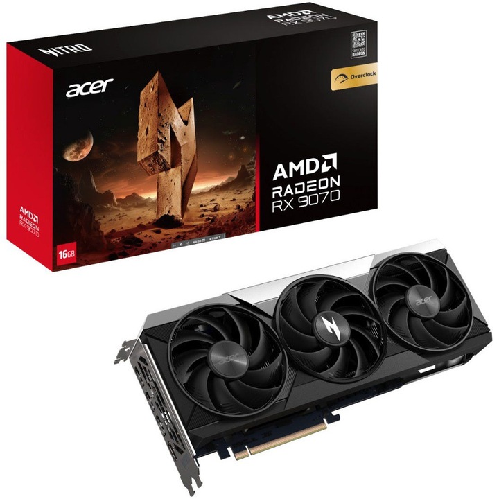 Placa video Acer Nitro AMD Radeon RX 9070 OC, 16GB, GDDR6, Negru