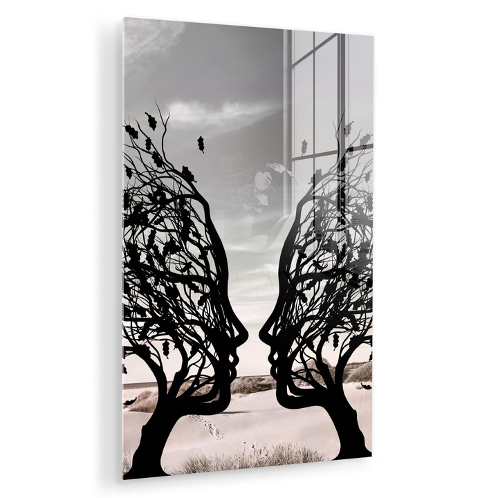 Картина върху плексиглас, абстрактна, декоративна, за всекидневна, модерно изкуство, декорация за стена, щамповано стъкло, светлосиво 40x60