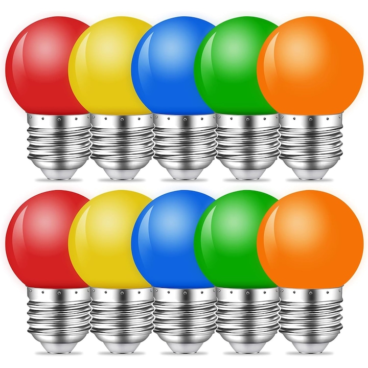 Színes 1 wattos LED izzók, YDCY™, E27 foglalat, többszínű LED izzók (piros, sárga, kék, zöld, narancssárga), tökéletesek Halloween dekorációhoz, hálószobába vagy partikra, 10 darabos csomag