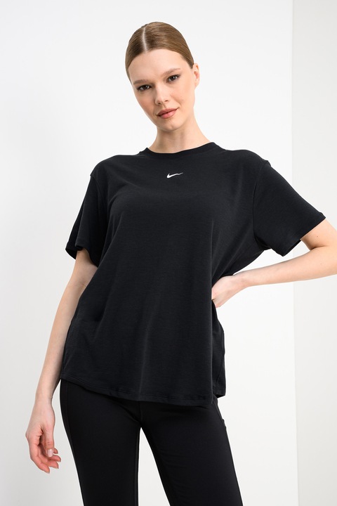 Nike, Tricou relaxed-fit pentru fitness One, Alb/Negru