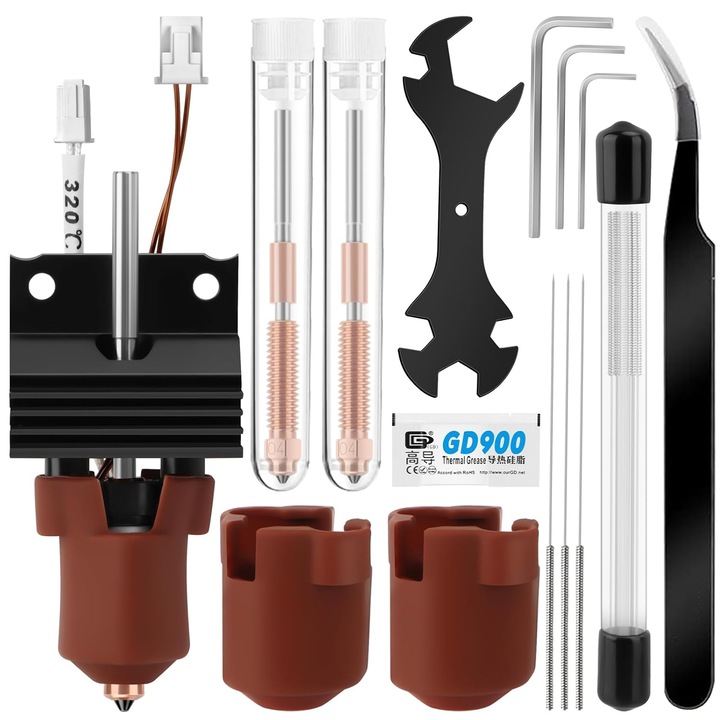 Set de 31 piese kit upgrade Hotend pentru imprimanta 3D Creality K1/K1 Max/K1C, bloc incalzire ceramic, duza 0, 4 mm, viteze pana la 600 mm/s, rezistent la temperaturi ridicate, instrumente curatare si accesorii