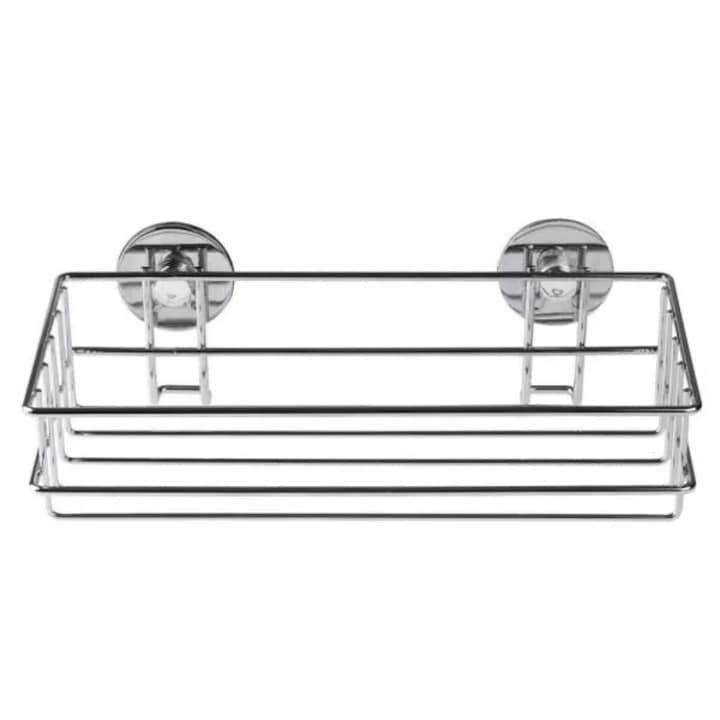 Suport de baie AWD Interior, polka metalica, dreptunghiulara, crom, 25,5x11,6cm, montaj cu banda 3M