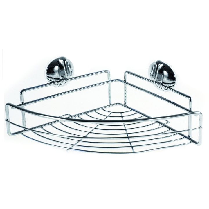 Polca metalica de baie coltara cu ventuze, AWD Interior, crom, 31x23,5cm, 1 bucata