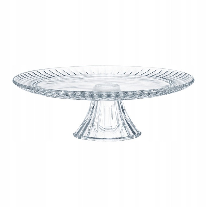 Platou de servire din sticla, Dajar, 31cm, transparent, cu model decorativ, inaltime 9,5cm