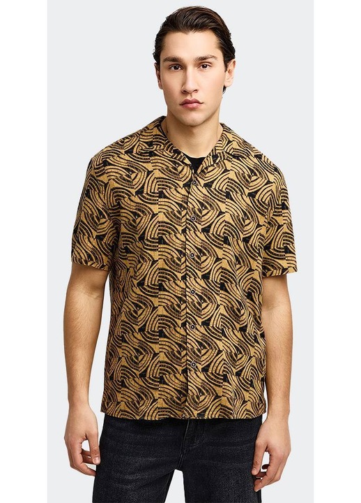 Camasa barbati, Funky Buddha, maneca scurta, matase/in, negru/bej