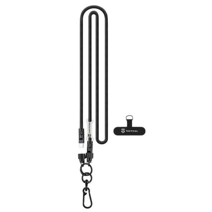 Cablu Tactical 2 in 1 cu snur telefon Snake Fast Charge Type-C la Type-C, PD 60W 1.2m Negru