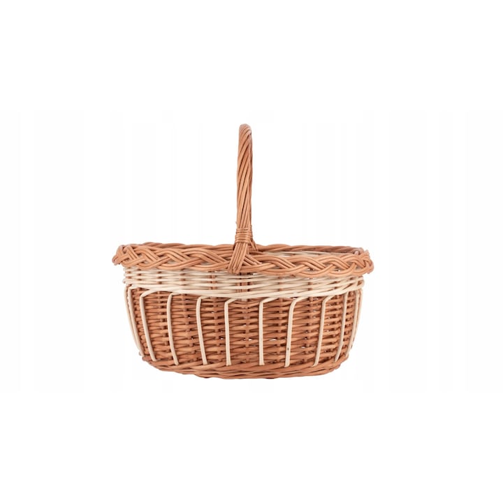 Cos de rachita, Paste, Mic, Cu un maner, Oval, Cadou, Perfect pentru Paste si picnicuri, pentru fructe, paine sau produse alimentare mici, Ecologic, Calitate inalta, Woodcarver, 32 x 16 cm