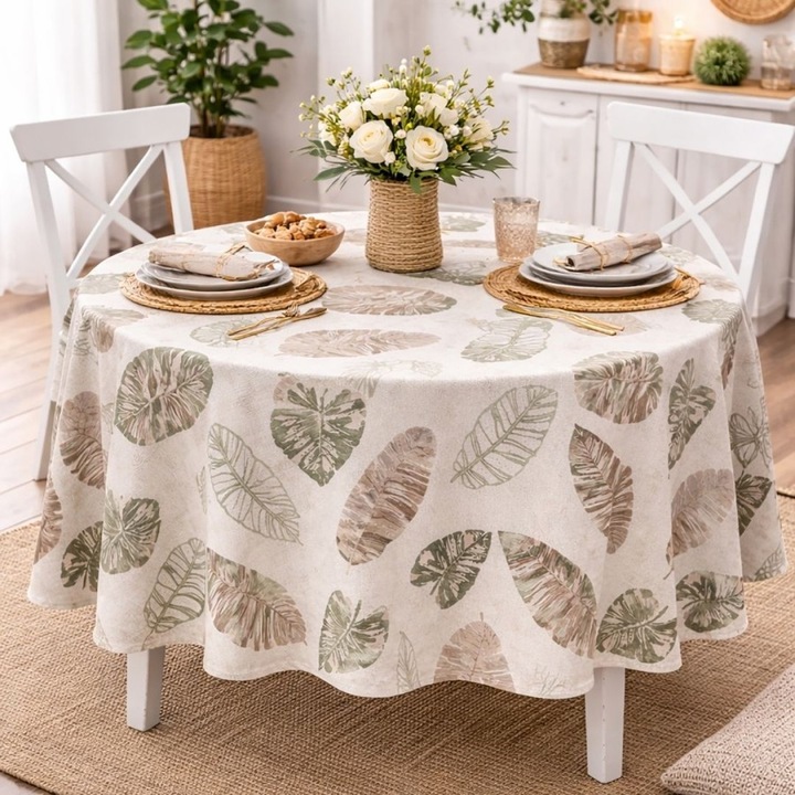 Teflonos kerek asztalterítő, átmérő 160cm, Lenjerii Deosebite, Pálmalevelek