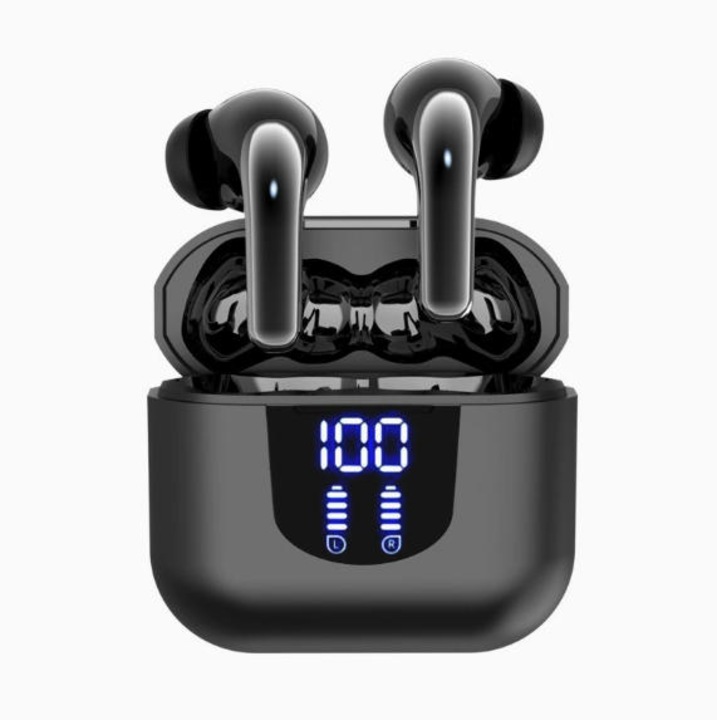 Vezeték nélküli zajszűrős fülhallgató, In-ear Bluetooth, Digitális kijelző, Bluetooth 5.4, 42 óra Bluetooth üzemidő, HD audio mikrofon, Érintésvezérlés, 45 ms vezeték nélküli késleltetés, IPX4, Sport, Univerzális, Fekete
