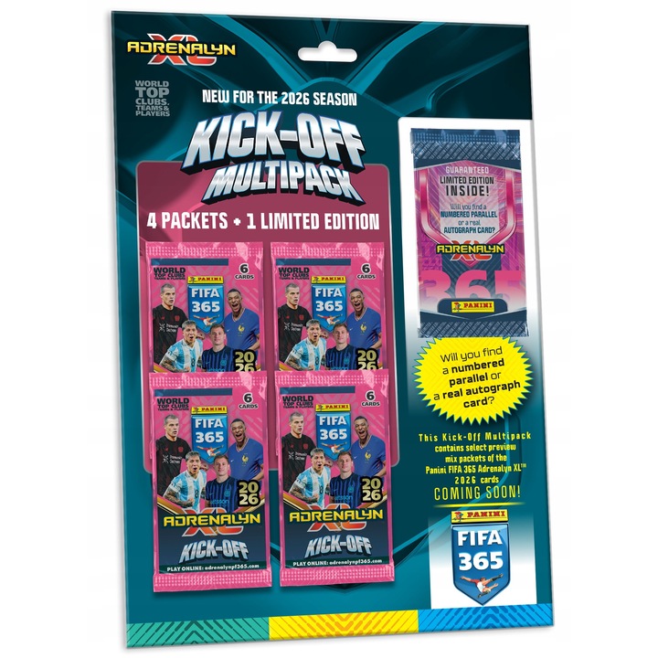 PANINI FIFA 365 2026 társasjáték, 4 csomag + 1 speciális kártya