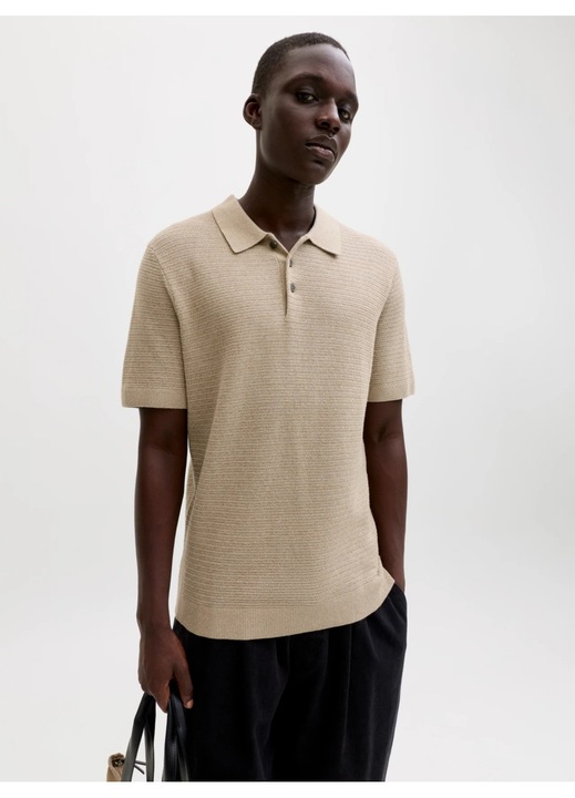 Jack & Jones, Tricou polo cu aspect tricotat, Bej