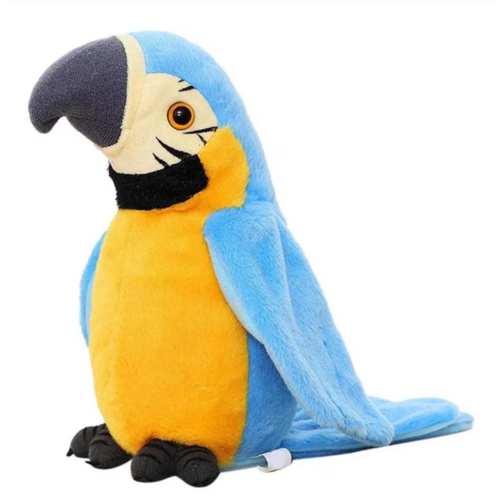Papagal interactiv de plus 20 cm, albastru galben, functii de repetare voce si melodii
