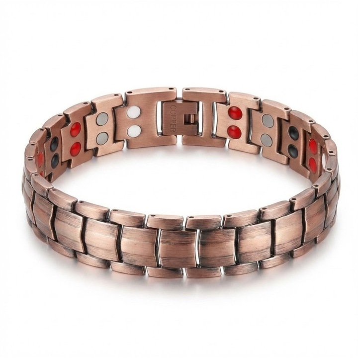 Bratara barbati KarmaShop Vital Force, cupru masiv, magneti Neodim, 22x1.5 cm